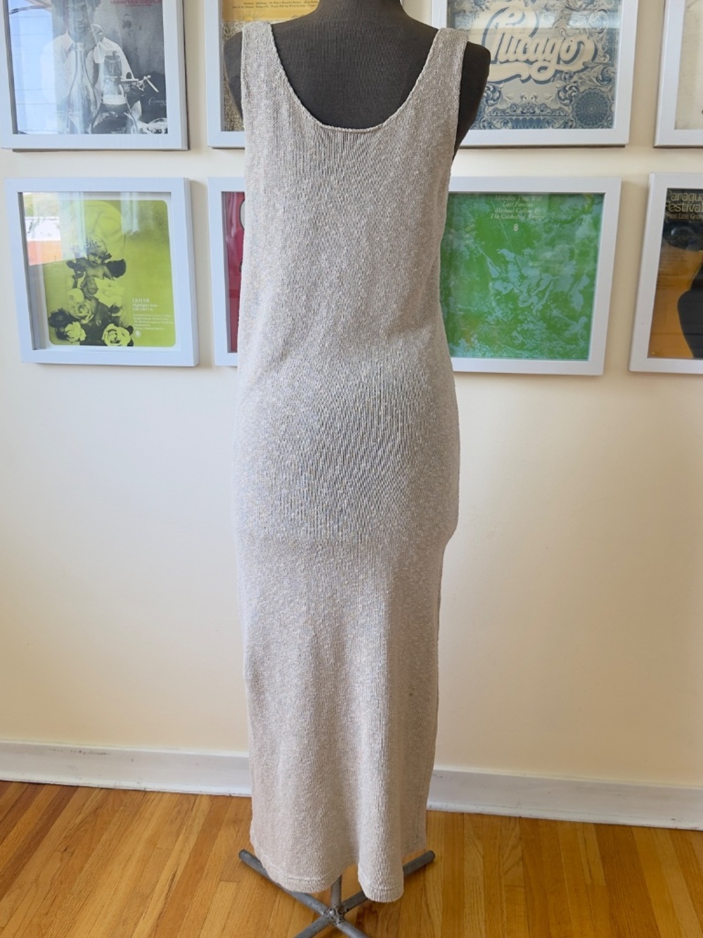 Vintage Oatmeal Knit Maxi Dress | Minimalist Sleeveless Sweater | 90s Coastal - Picture 3 of 8